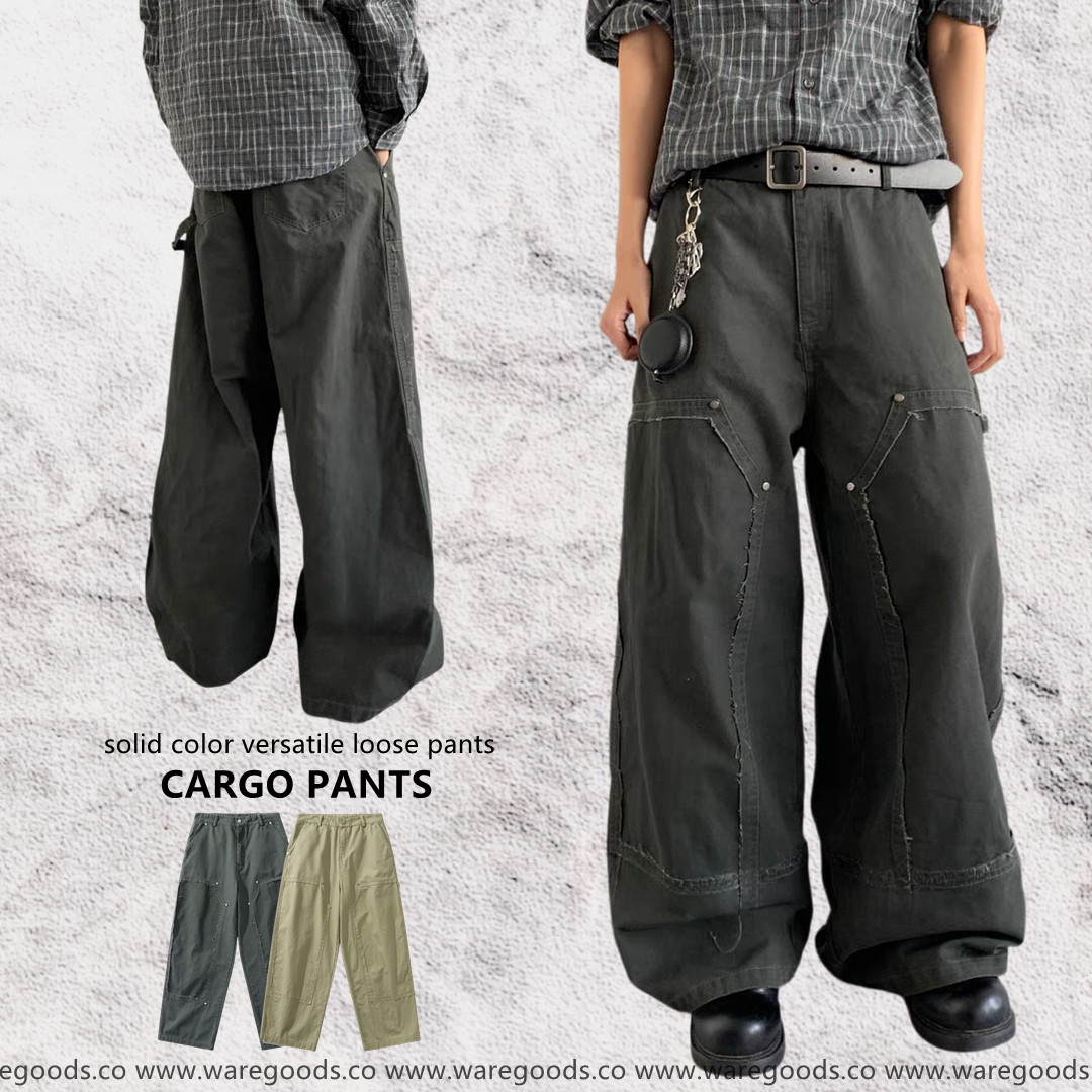 W3157 設計感口袋直筒工裝褲