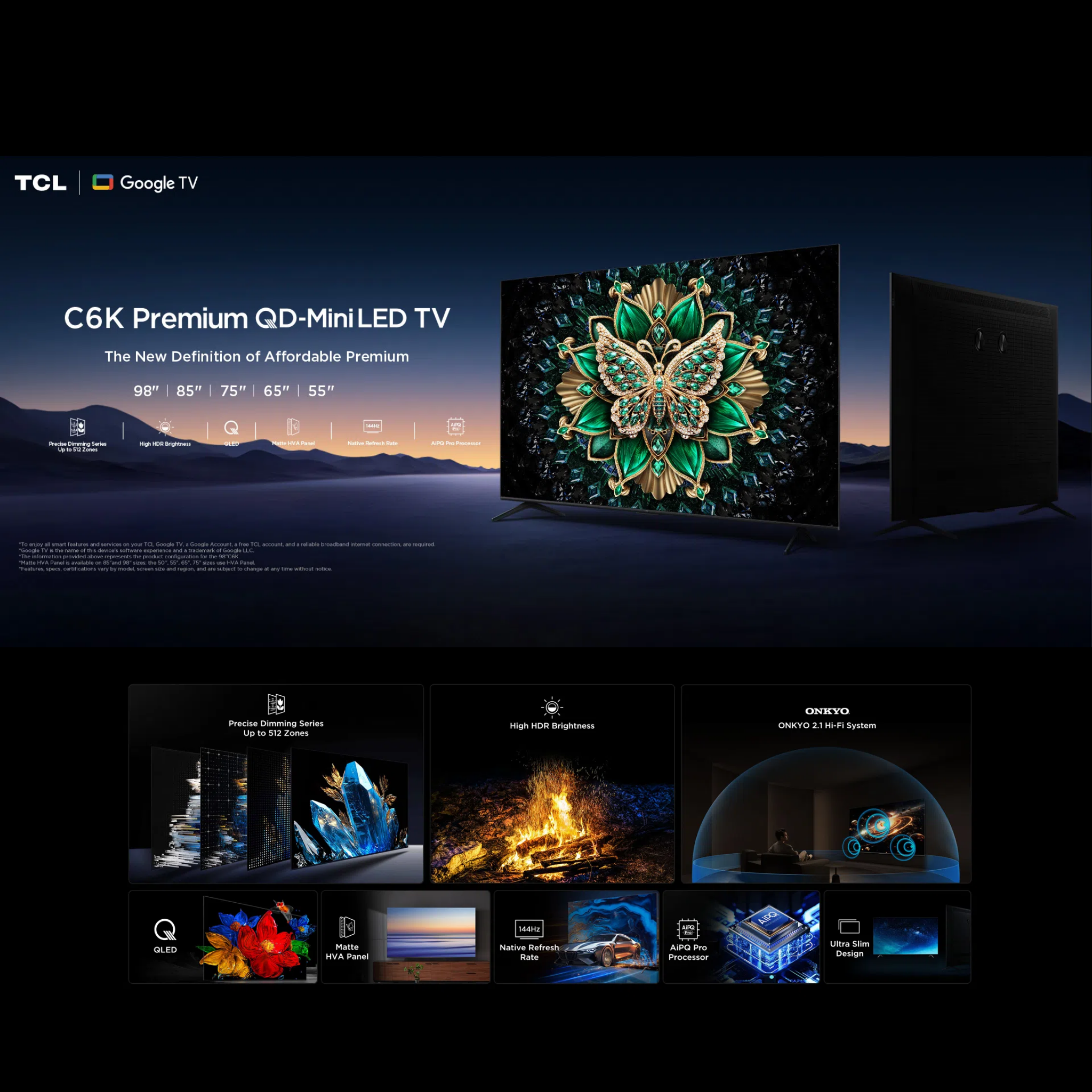 TCL 85" C6K Series QD-Mini LED 4K Google TV (85C6K)