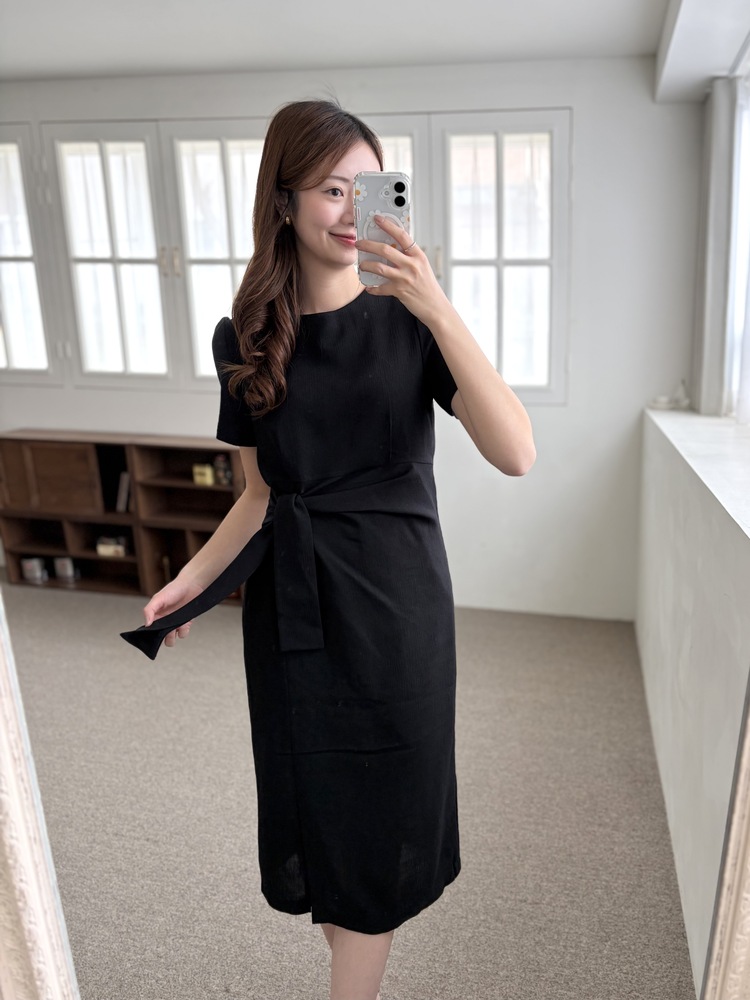 Elise Draped Slit Dress (Black)