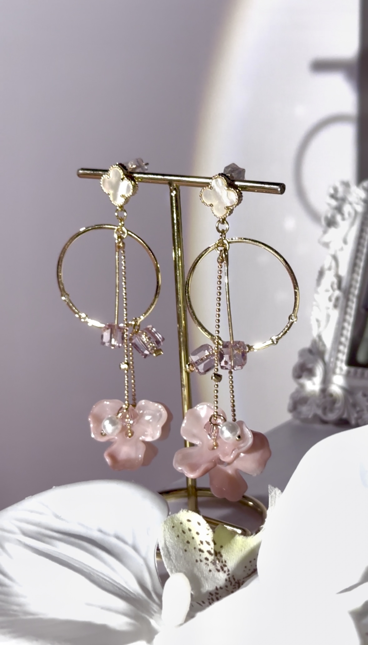 櫻花玻璃鑽耳環🌸