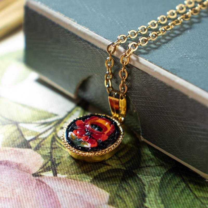 Modern Italian Mosaic Red Rose Collection - Round Pendant(ITMA47)