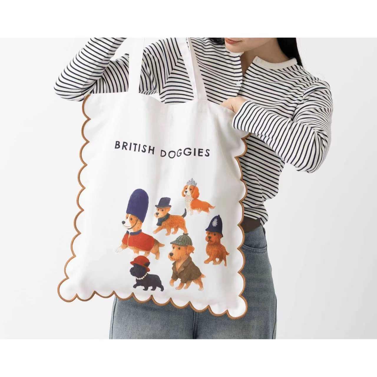 【日本直送】Jubilee 可愛刺繡波浪邊 Tote Bag！貓奴狗奴必備大容量手提袋 