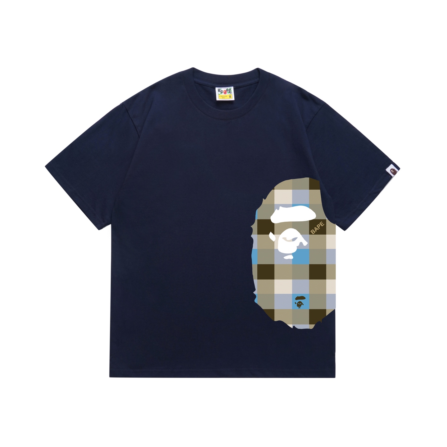 Bape Logo Check Side Big Ape Head Tee 