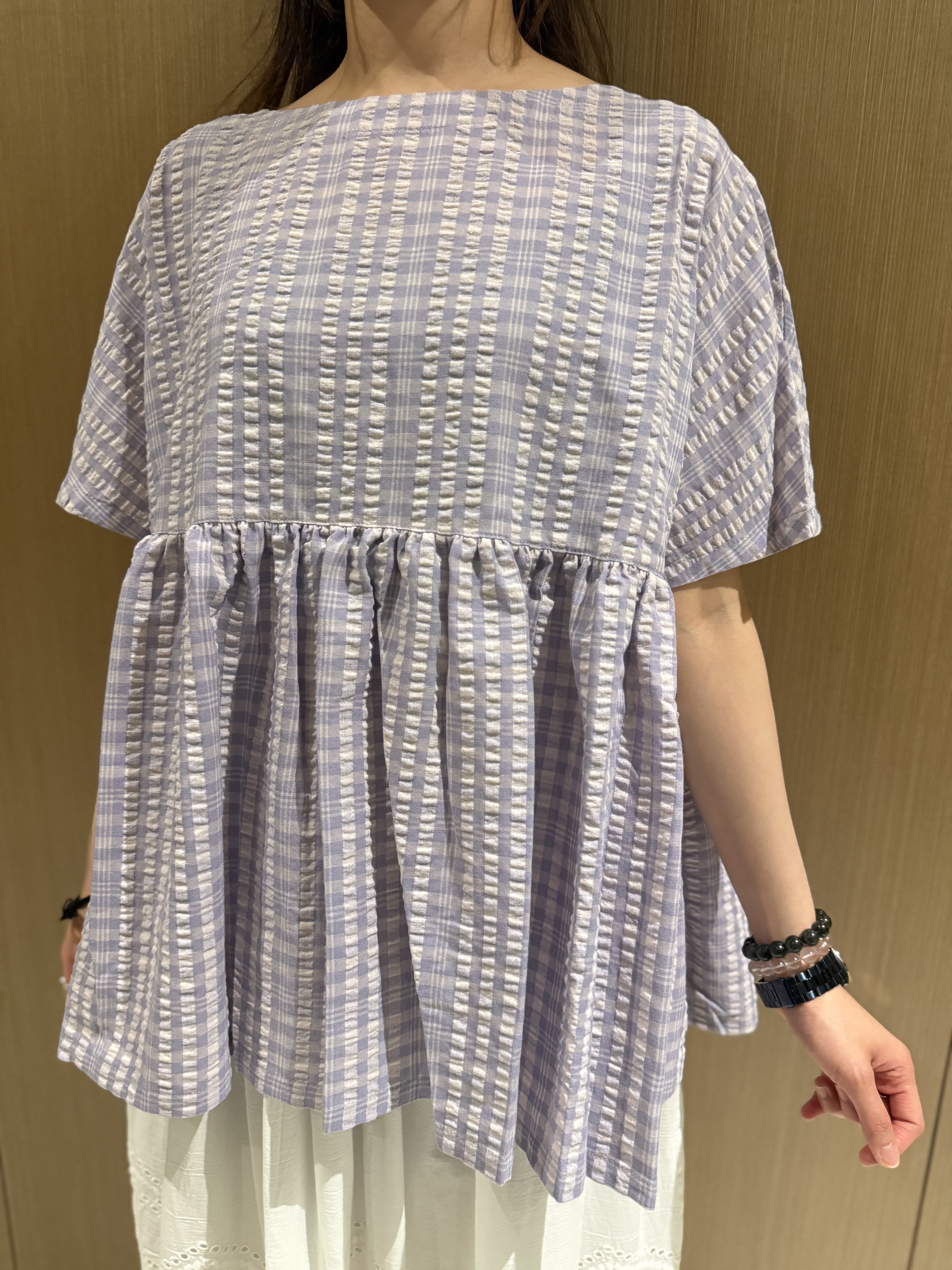 泡泡棉格仔𝐭𝐨𝐩（淡紫𝐱白）