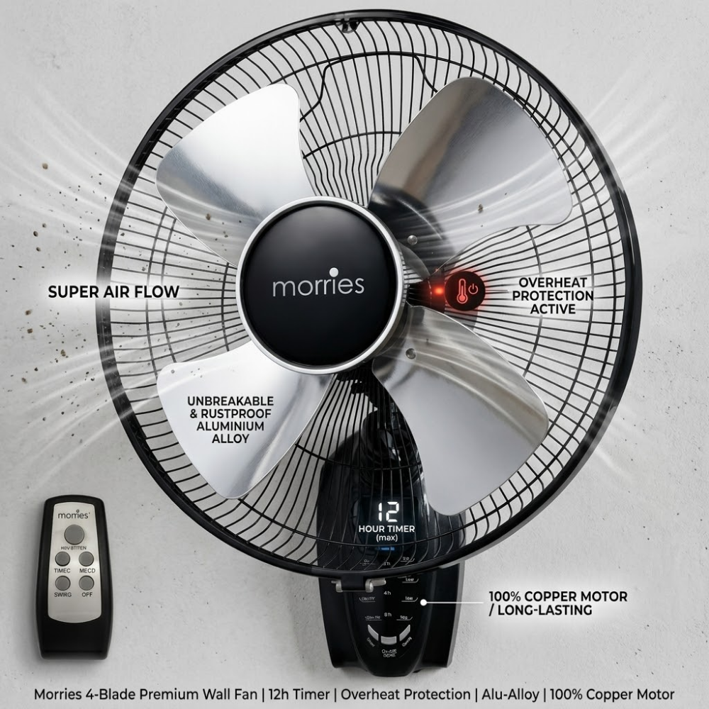 Morries 16" Metal Blades Remote Wall Fan  MS-333WFR IS