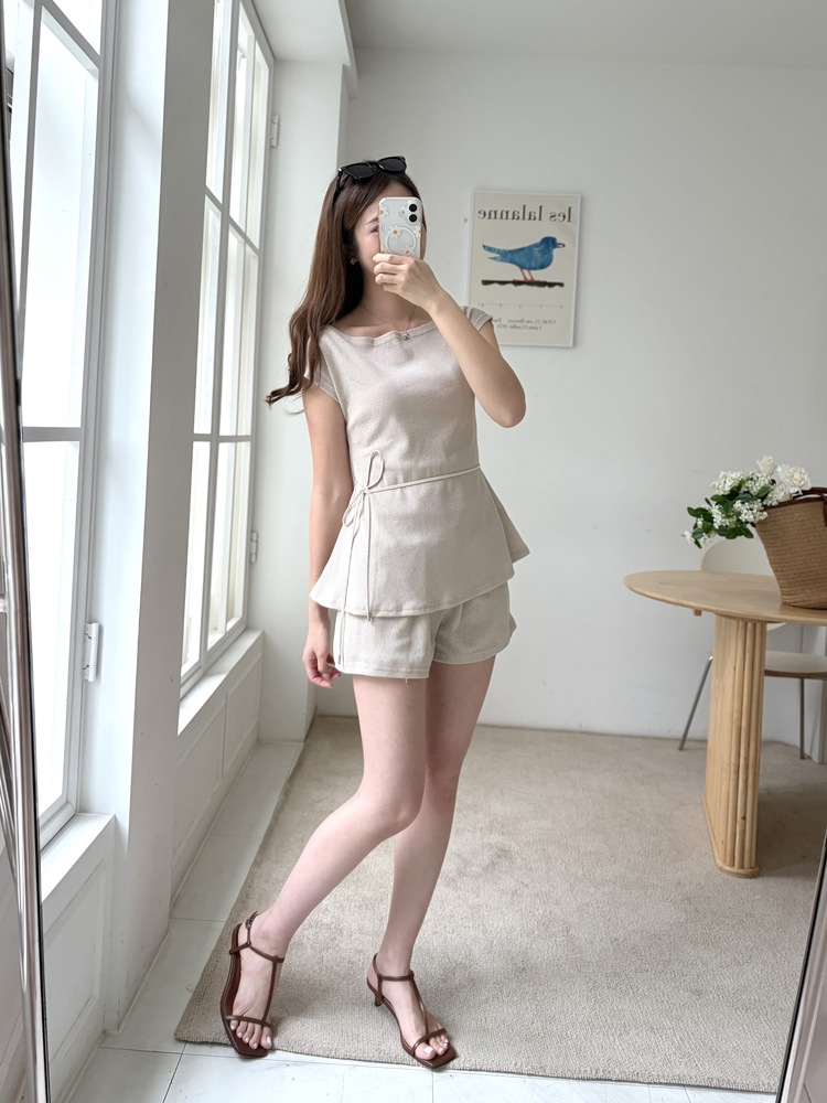 Elysian Boat Neck Belted Set (Mocha)