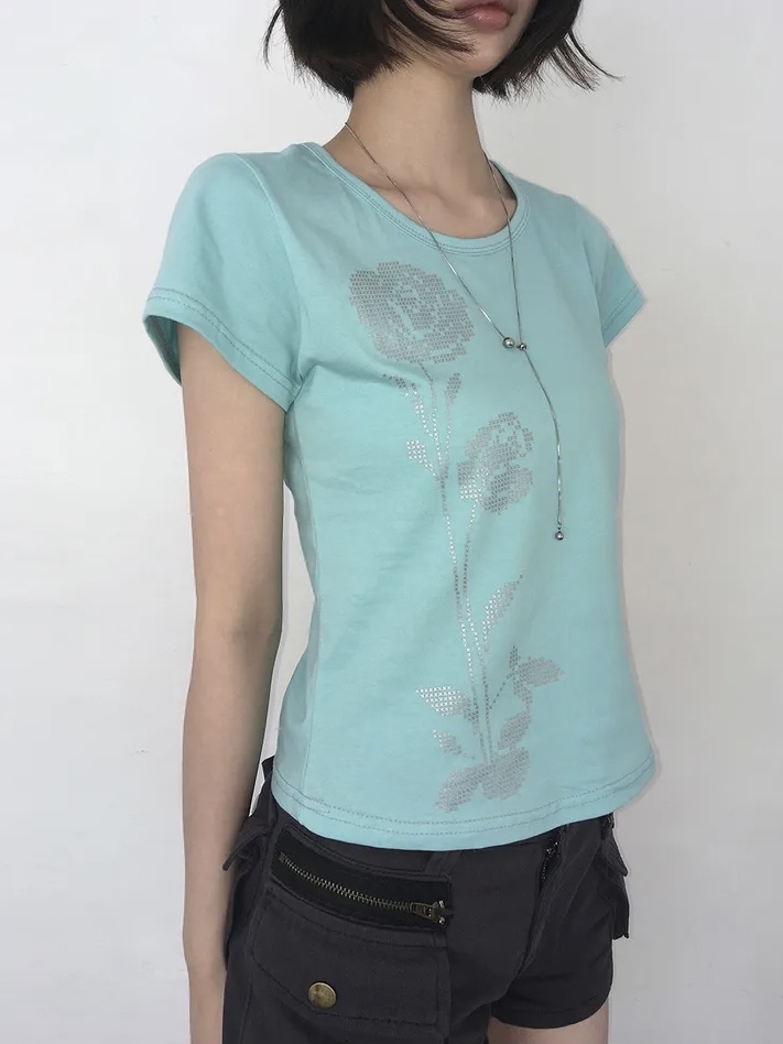 Pixel Rose Graphic Short Sleeve Top