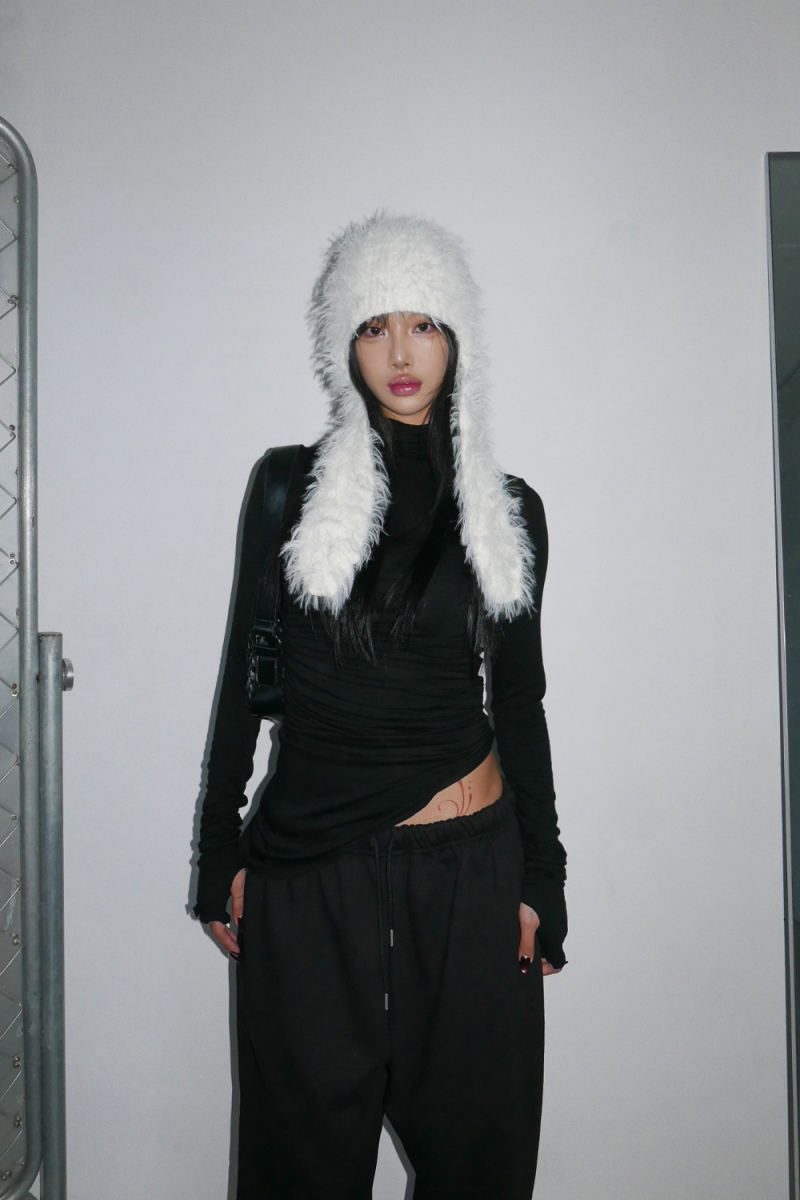 Ruched Asymmetrical Turtleneck Top