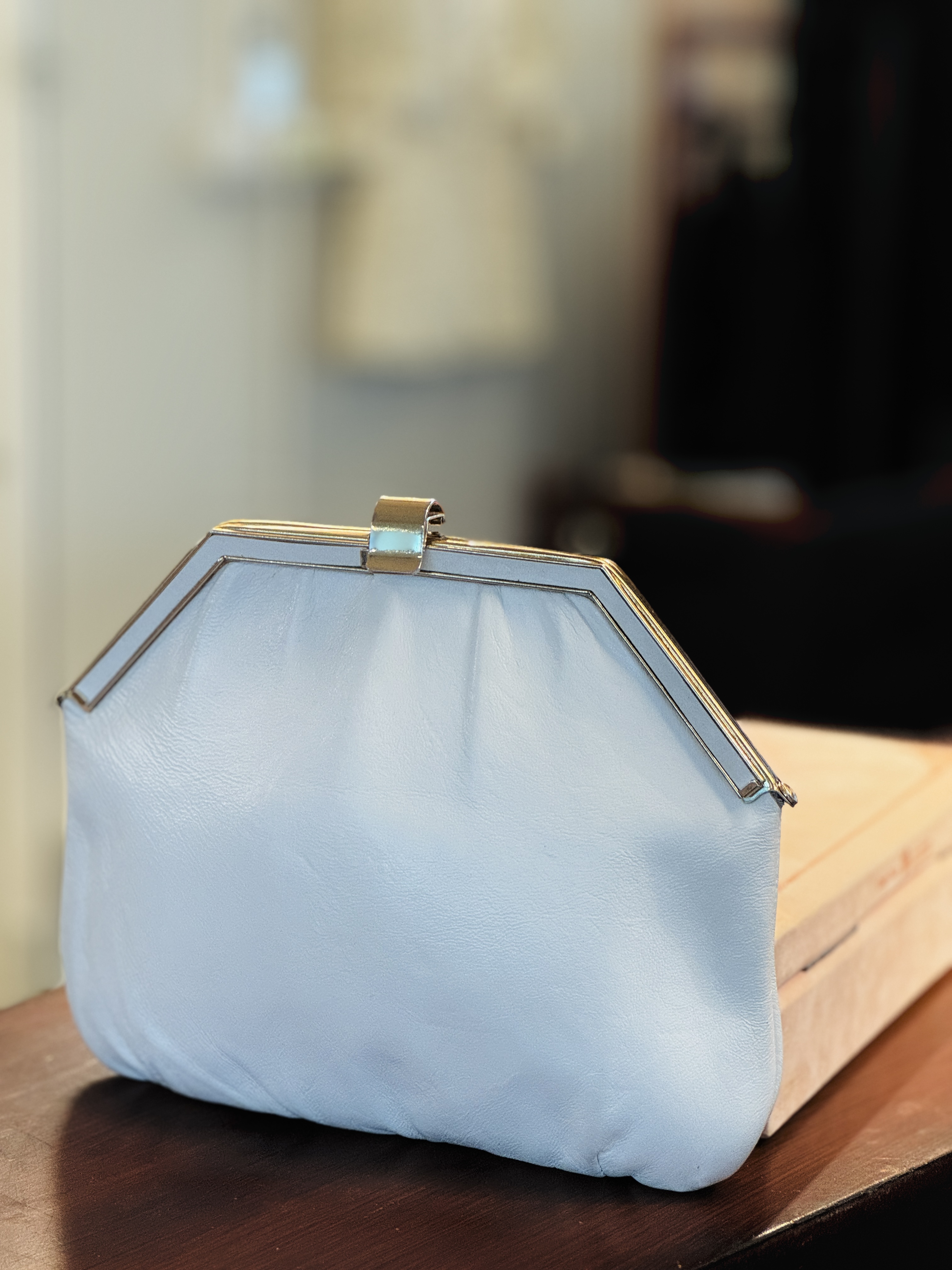 Vintage Mid-century White Genuine leather Diamond Shape Frame Two-Way Bag (MT2503)