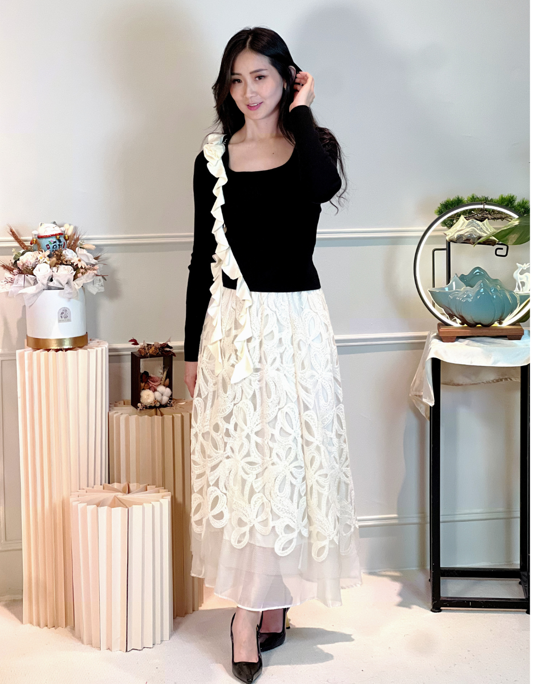 5112 Lyuba Floral Mesh Lace Skirt 
