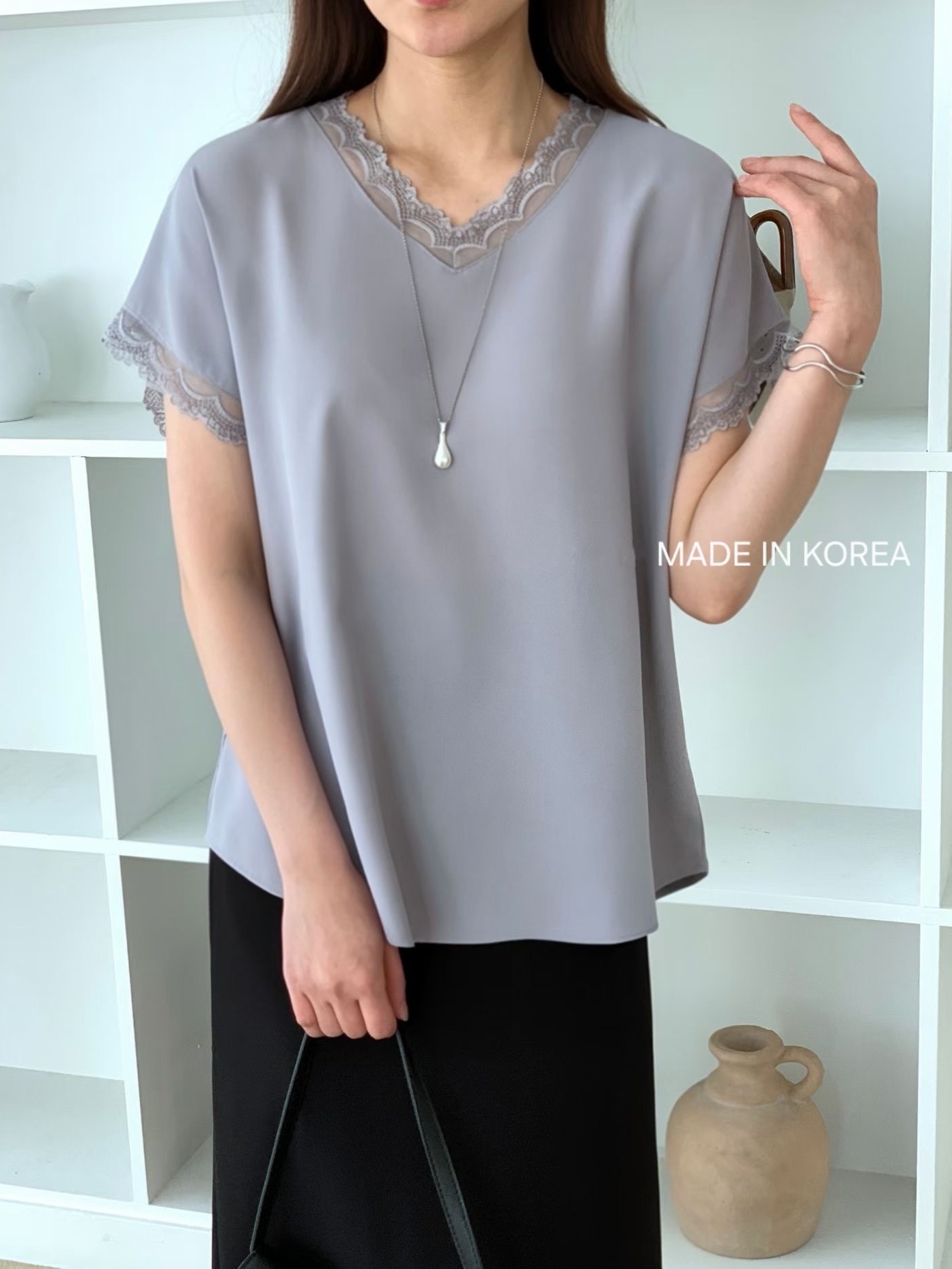 G6365 韓國🇰🇷V領lace top