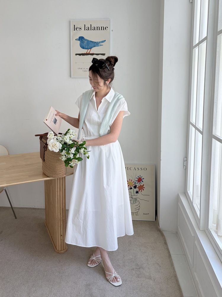 Elasticated Waist Shirt Dress (White)