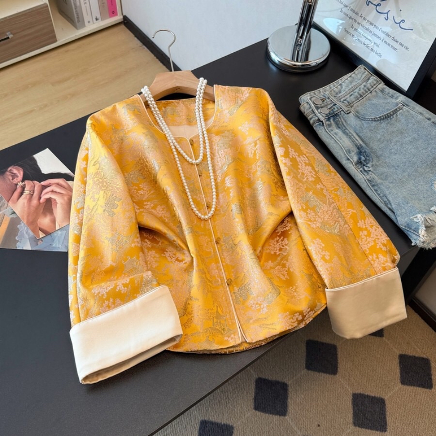 B53(9932) 新中式东方古韵高级感宫廷风提花金外套上衣