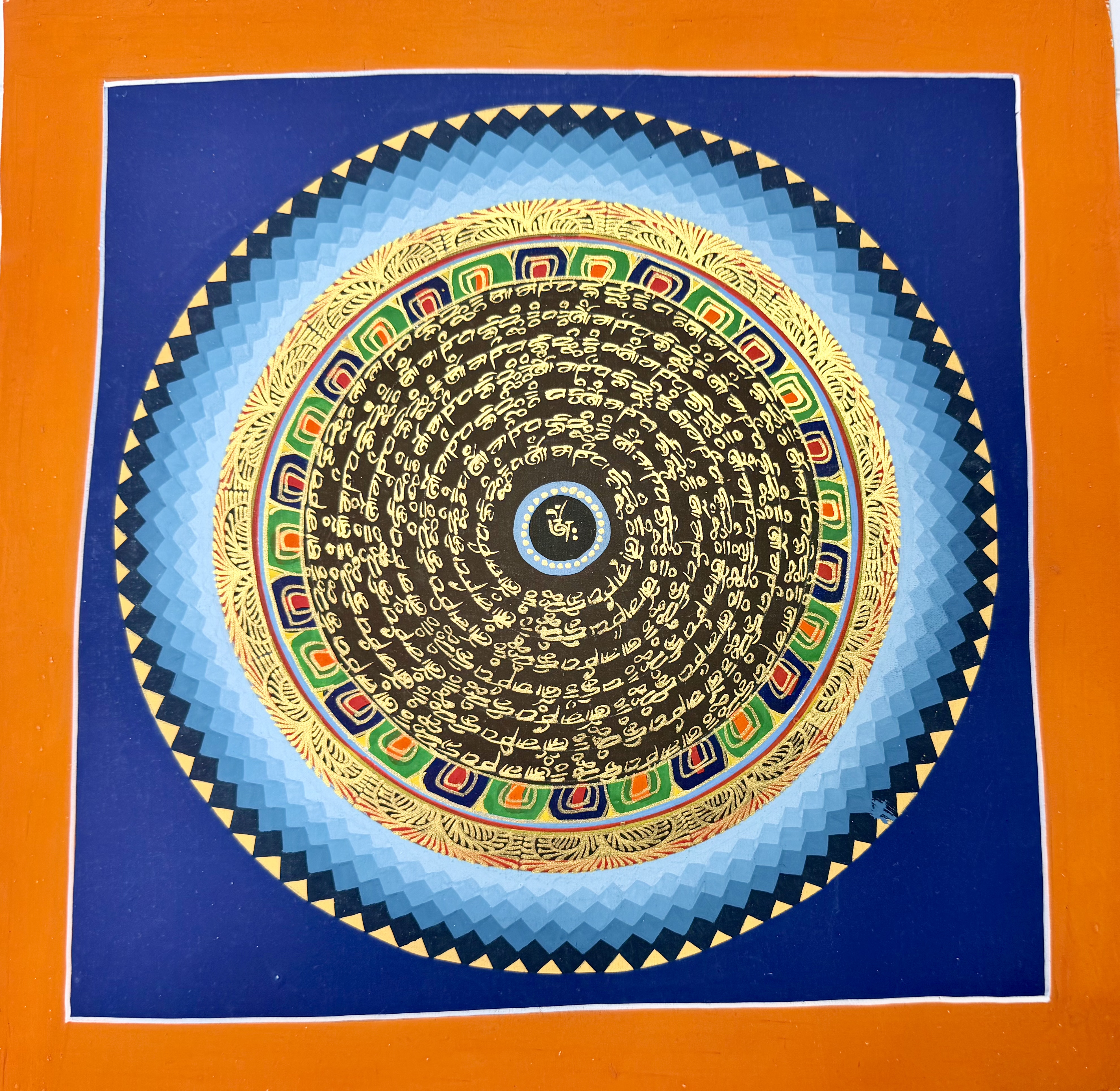 #16 尼泊爾三大廟加持手繪唐卡～OM 字，六字大明咒唐卡 ，約33m 外，內27.5