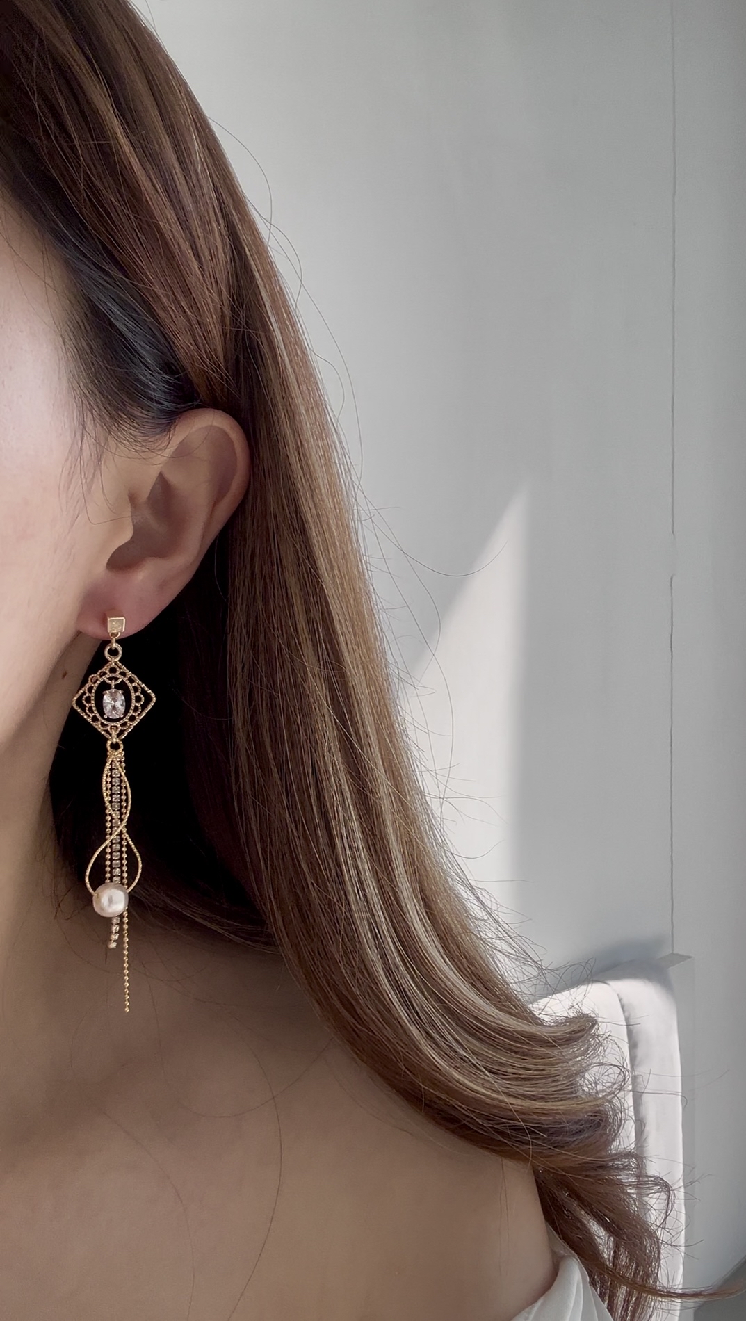 鴛鴦珍珠鑽耳環✨