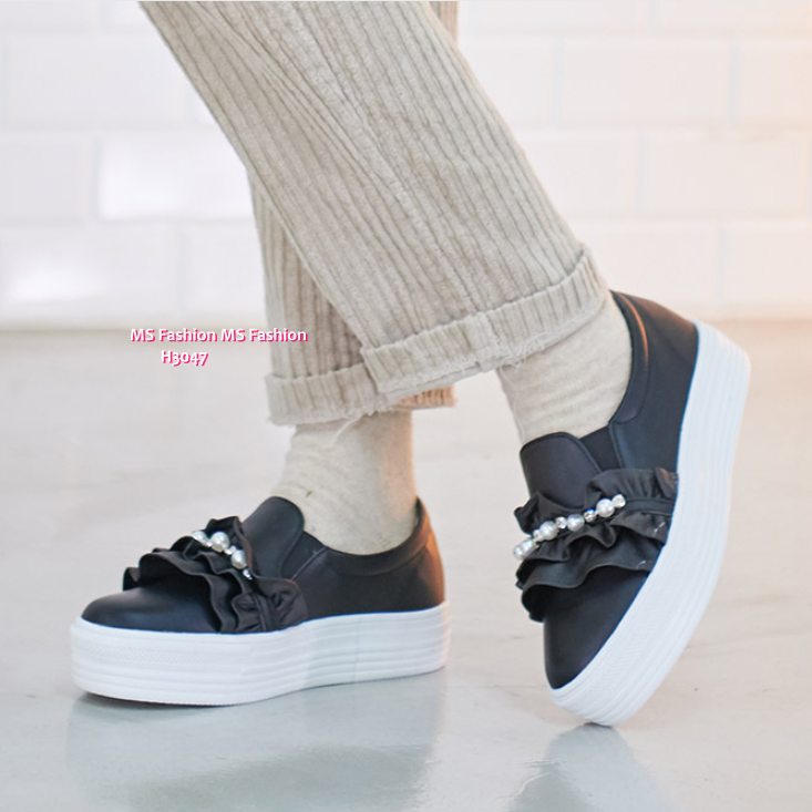 H3047 韓國🇰🇷厚底閃石ruffle slipon