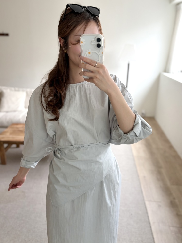 Wrap-Accent Dress (Misty Blue)