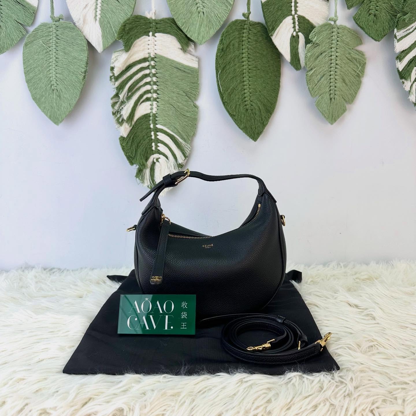 CELINE 🤍PRE OWNED Teen LuLu 黑色真皮金扣 手提單肩斜肩包🖤