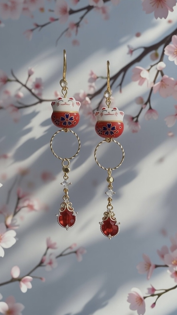 赤紅招財貓耳環🌹病除