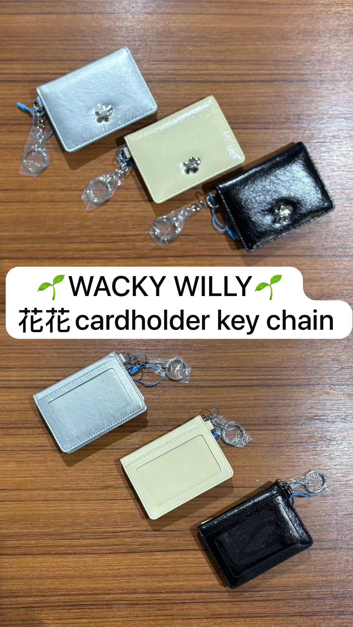 🌱​WACKY WILLY🌱 花花cardholder key chain 韓國連綫折扣💛 Silver / light yellow / black
