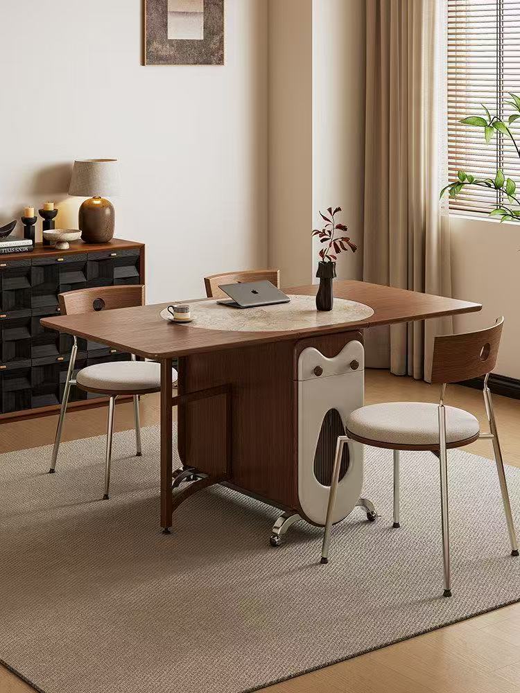 岩板餐枱連餐椅組合 可移動摺疊實木餐枱 家用細單位多人飯枱 dining table