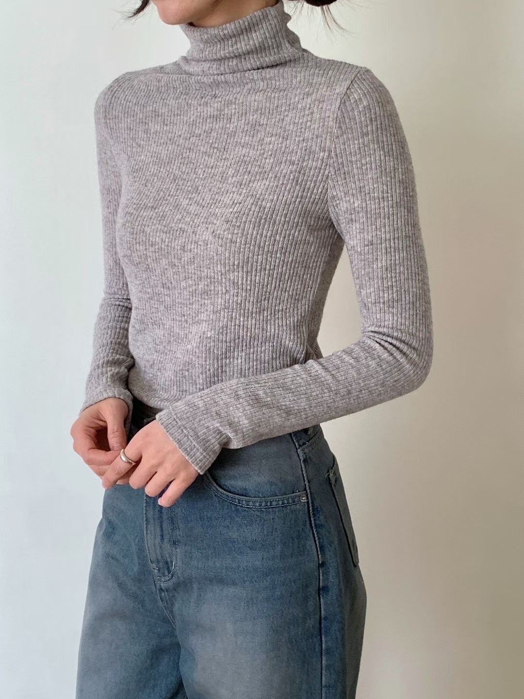 [𝙥𝙧𝙚-𝙤𝙧𝙙𝙚𝙧]10%羊毛羅紋高領長袖上衣(五色入)