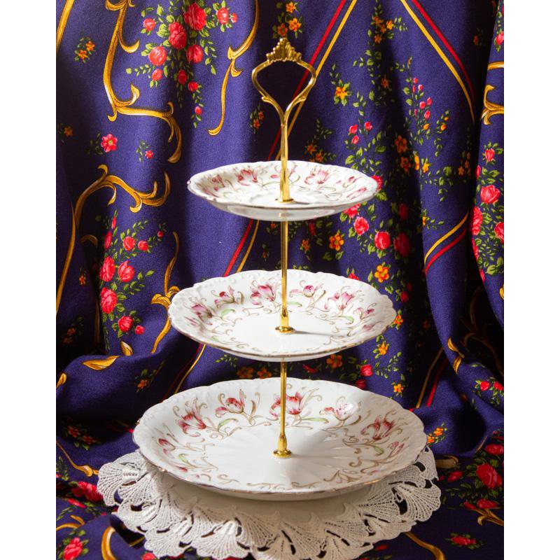 Vintage Pre-1960s Chapmans Made In England Hand-painted Floral Three Tiered Afternoon Tea Stand (EA1615)