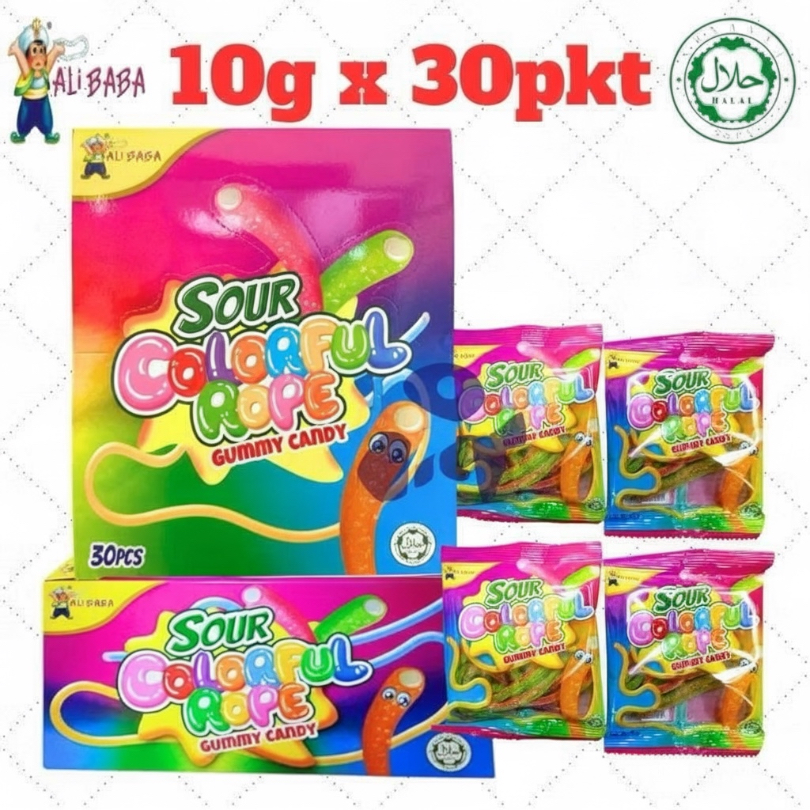 30pcs ALI SOUR COLOURFUL ROPE Gummy masam gula halal (TTF)