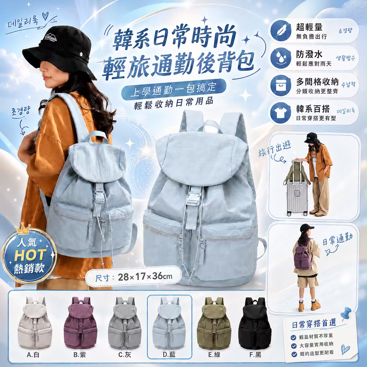  【預訂】 韓國 Breeze 超輕便防撥水多間格背包