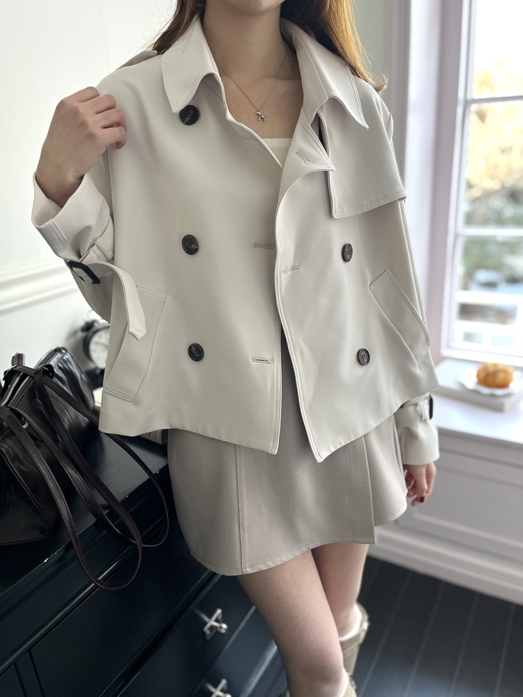 Trench-Style Short Coat (Cream)