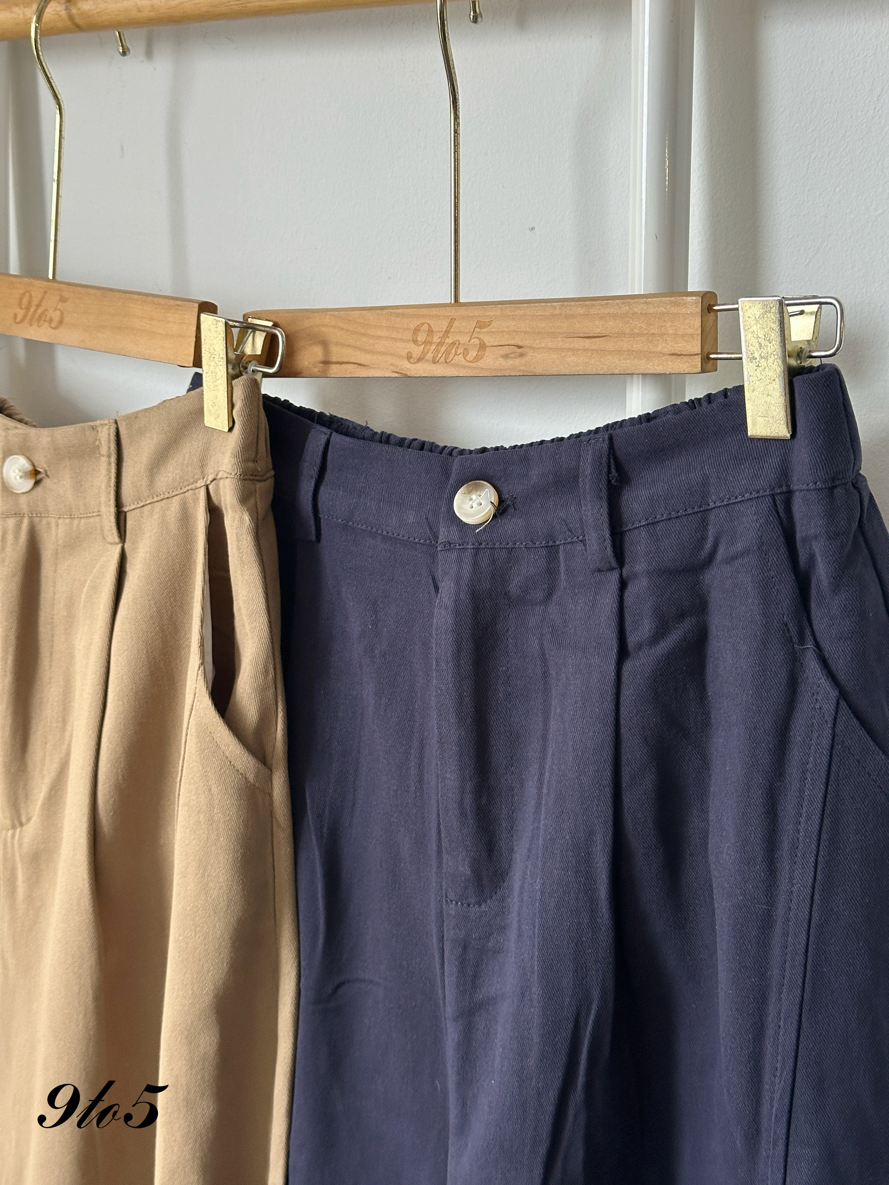 S1859 Wide Leg Long Pants - Blue & Khaki