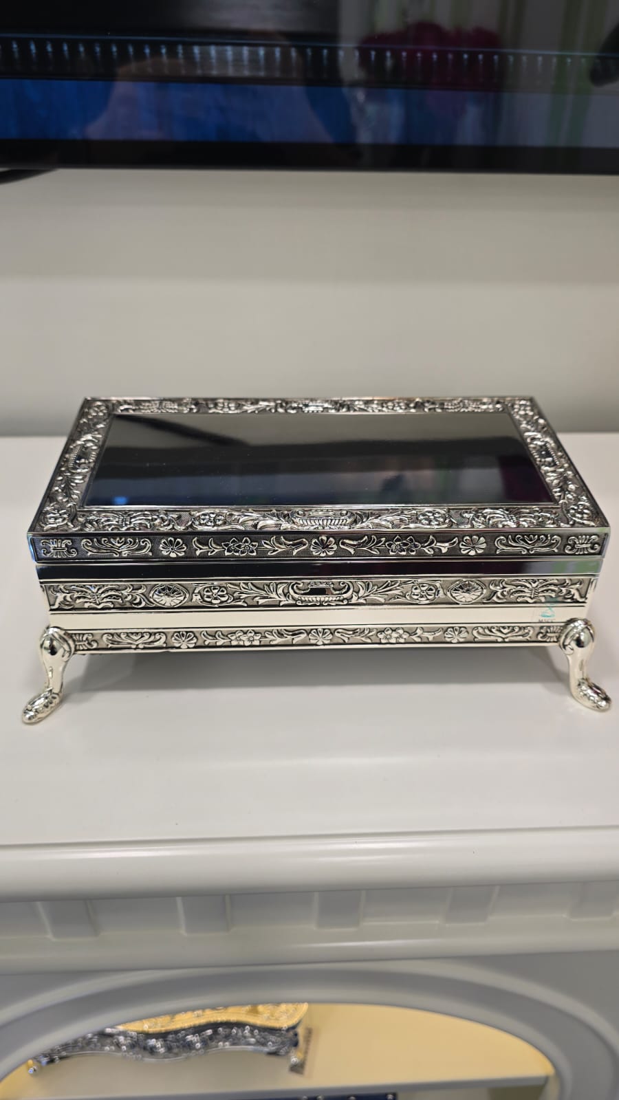 抹黑鍍銀花紋邊長方形首飾盒 K1864L