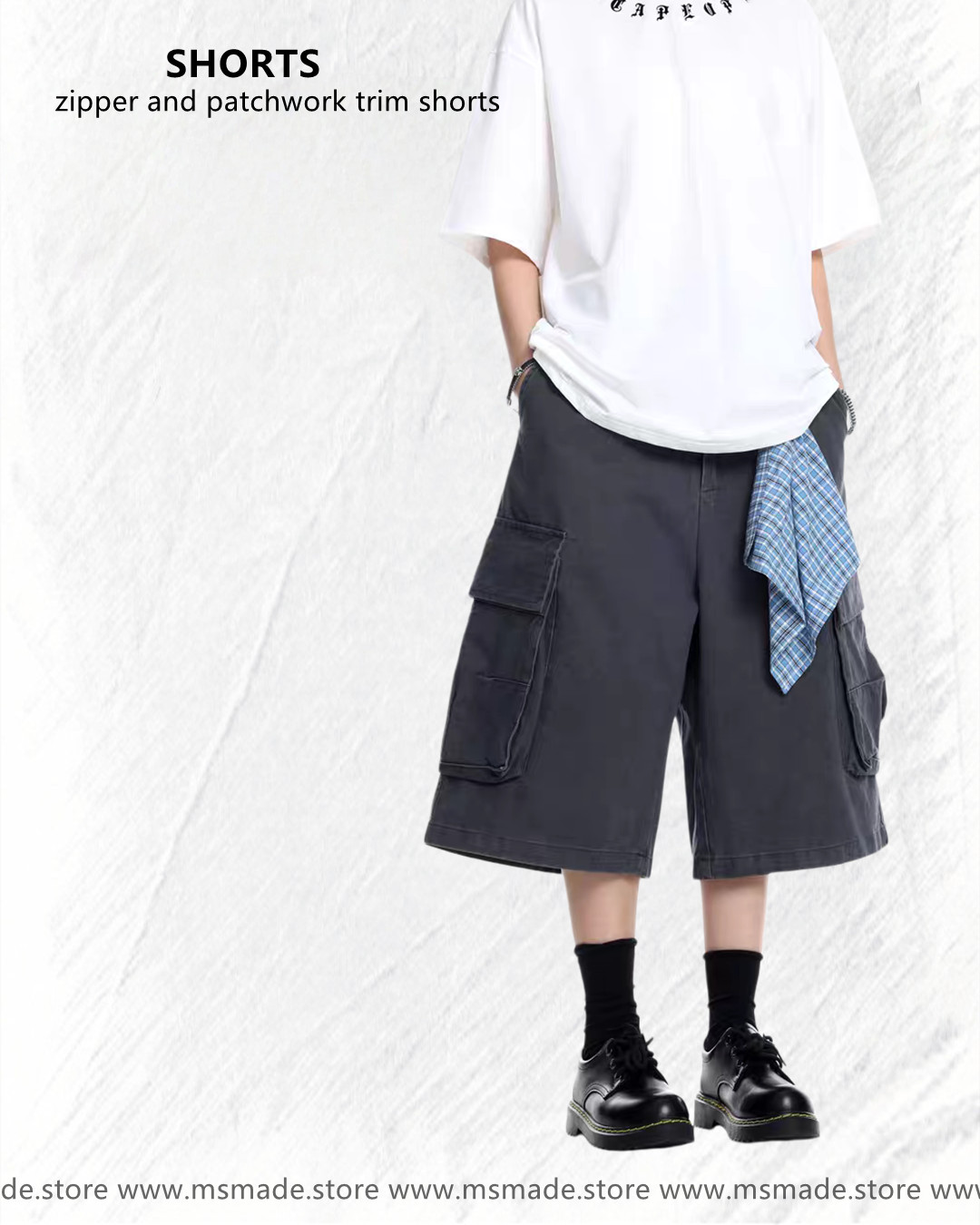M1062拉鍊配布裝飾短褲
