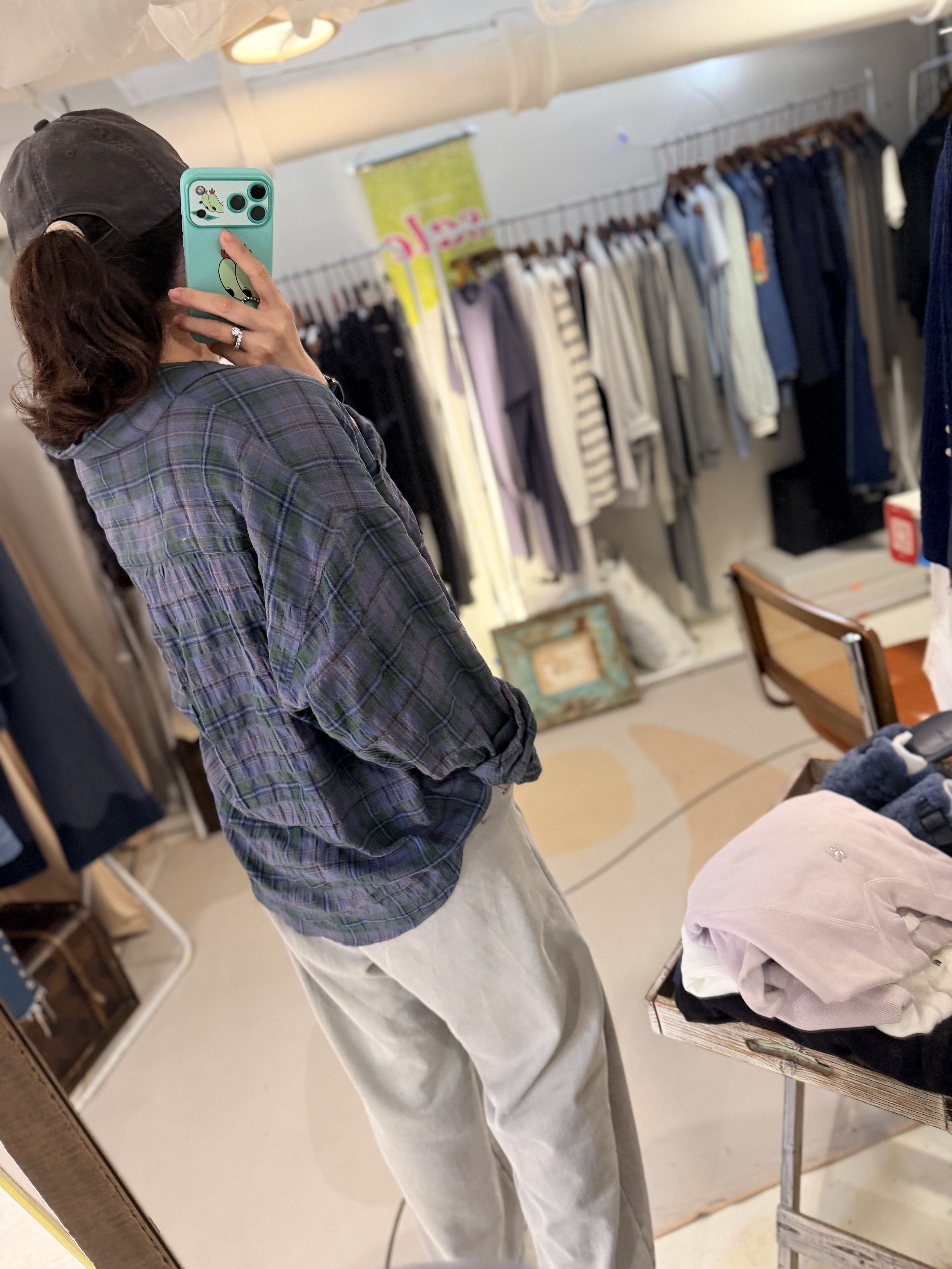 Purple light checked shirt