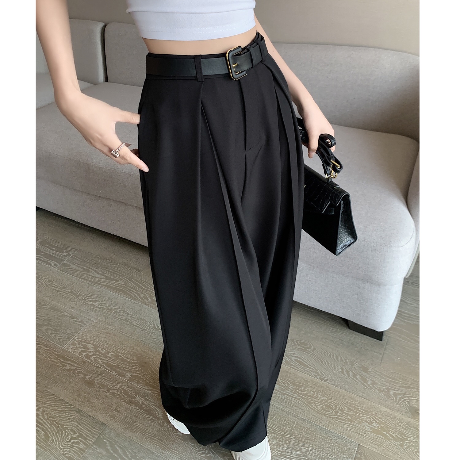 B150(66019) 韩系气质显瘦双暗捏痕开角西装3色阔腿长裤