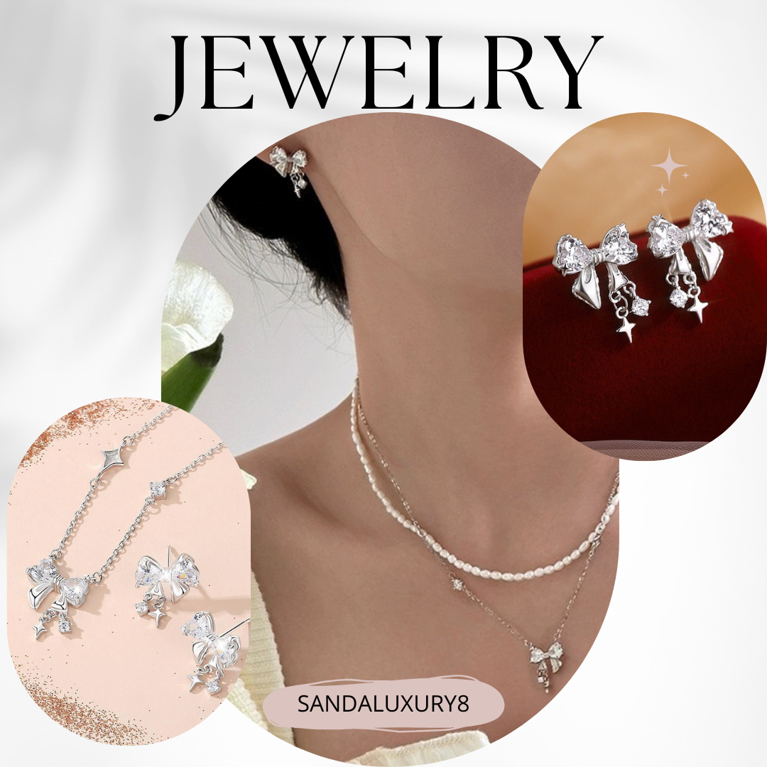 Silver Bow Earrings with Dangling Charms