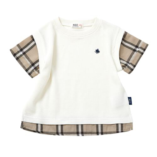 🇯🇵預訂 日本直送🇯🇵Polo Baby標誌刺繡假兩件層疊華夫格格紋短袖上衣