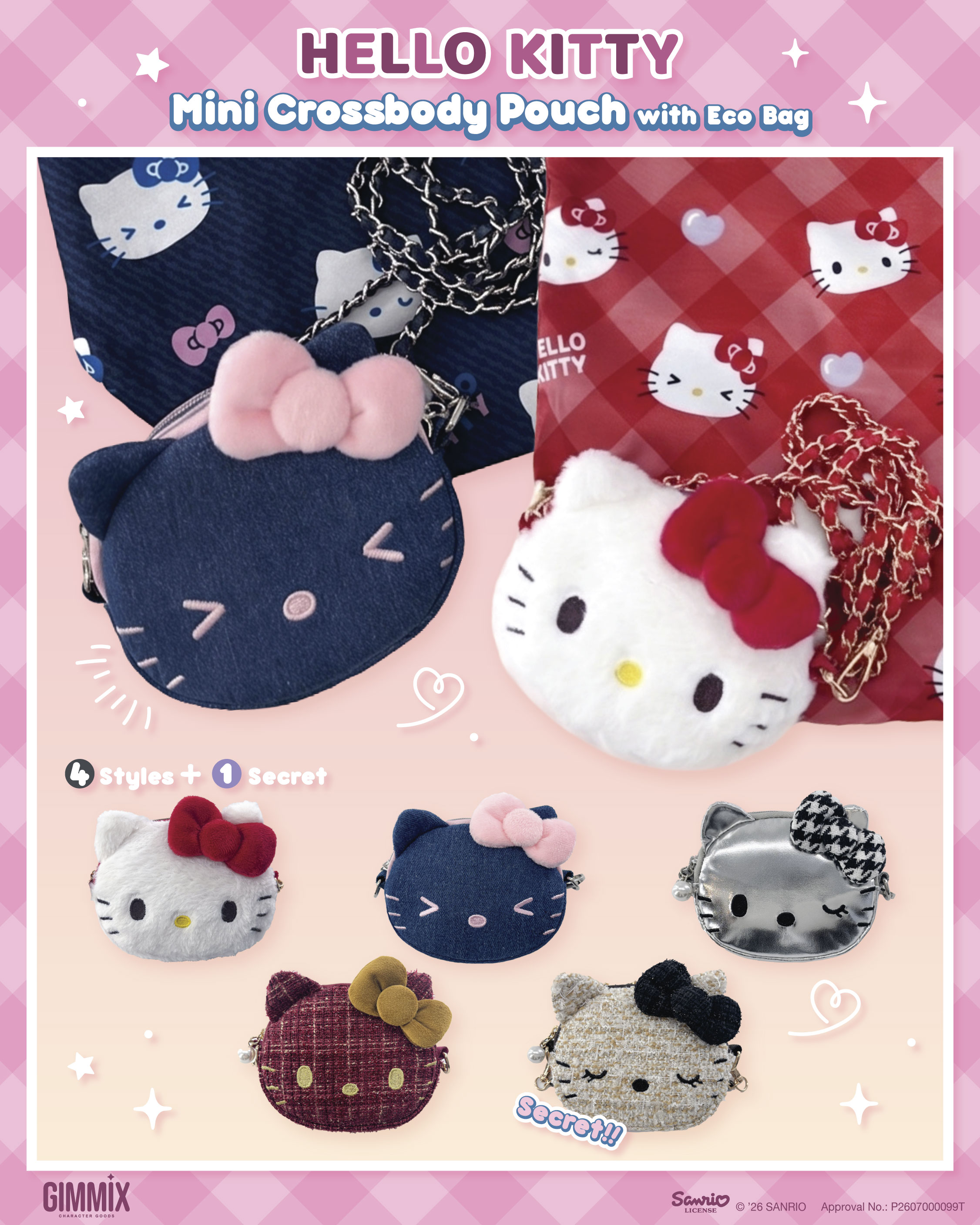 Hello Kitty Mini Crossbody Pouch With Eco Bag 迷你斜背包 (附環保袋）盲盒 (Full box 原盒 - 4pcs/box)