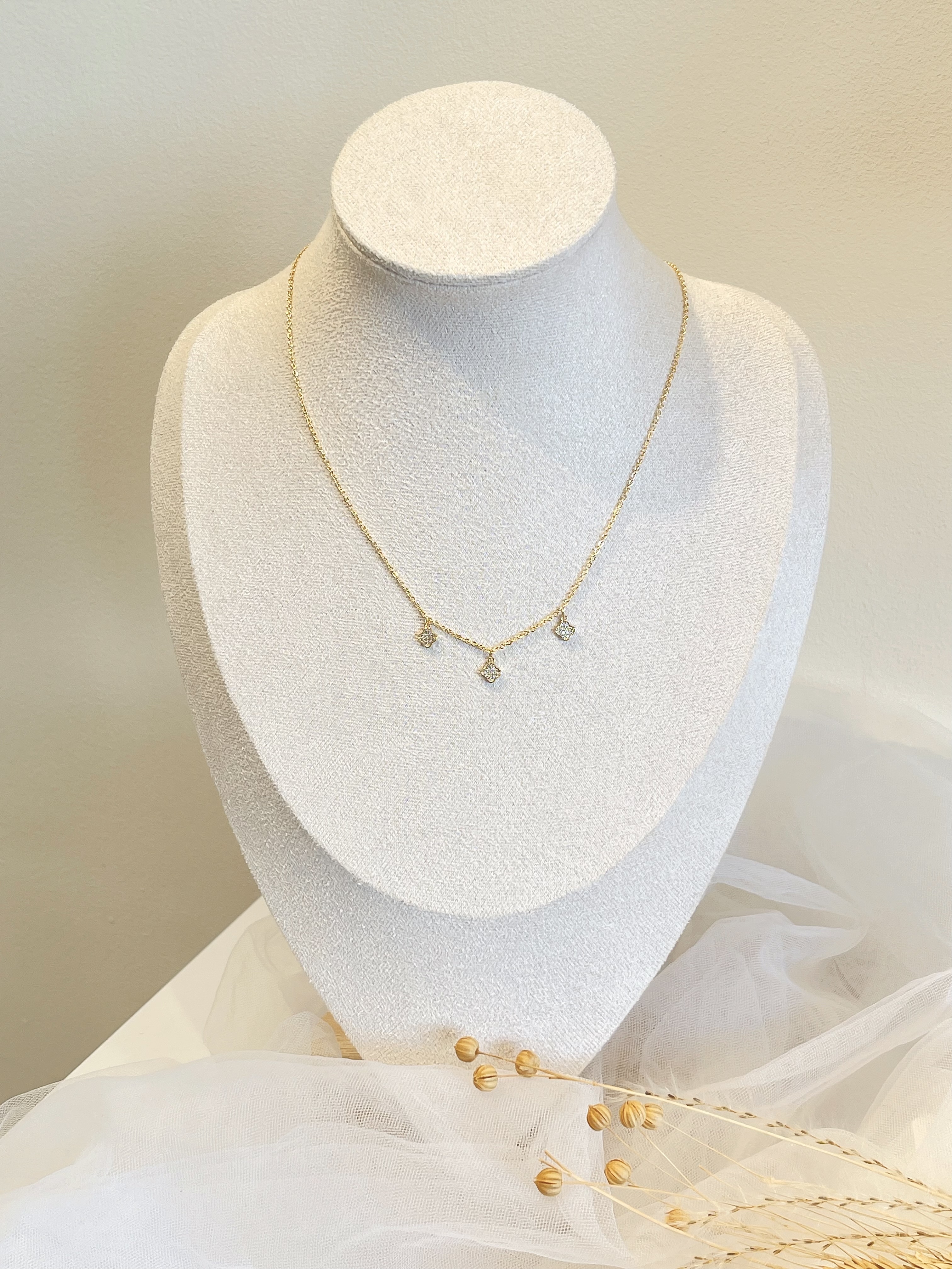 极简风 小巧锆石四叶草镀金项链