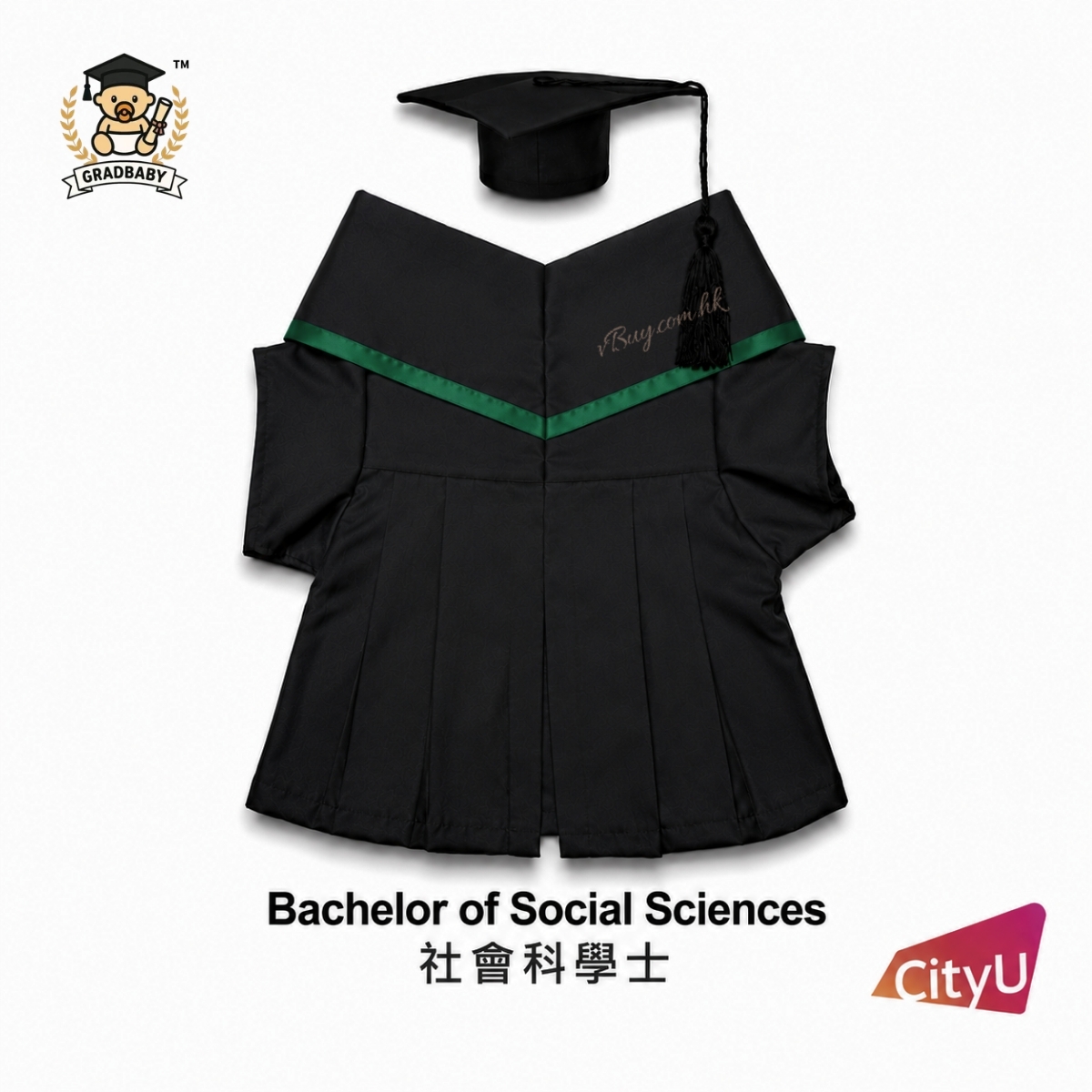 城大CityU公仔畢業袍-社會科學士 可綉名/校名/年份/校章 公仔畢業袍 Gradbaby 