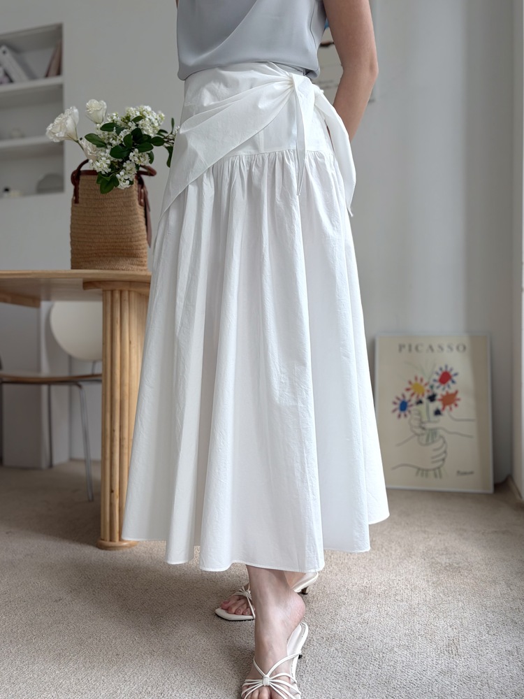 Wrap-Waist Flare Skirt (White)
