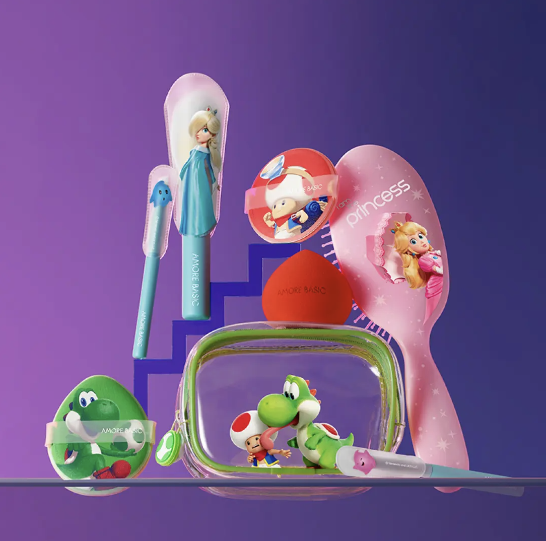 韓國限定 Amore X Super Mario 持久底妝 美妝蛋 2入 + 收納袋｜Power Lasting Make Up Sponge Set