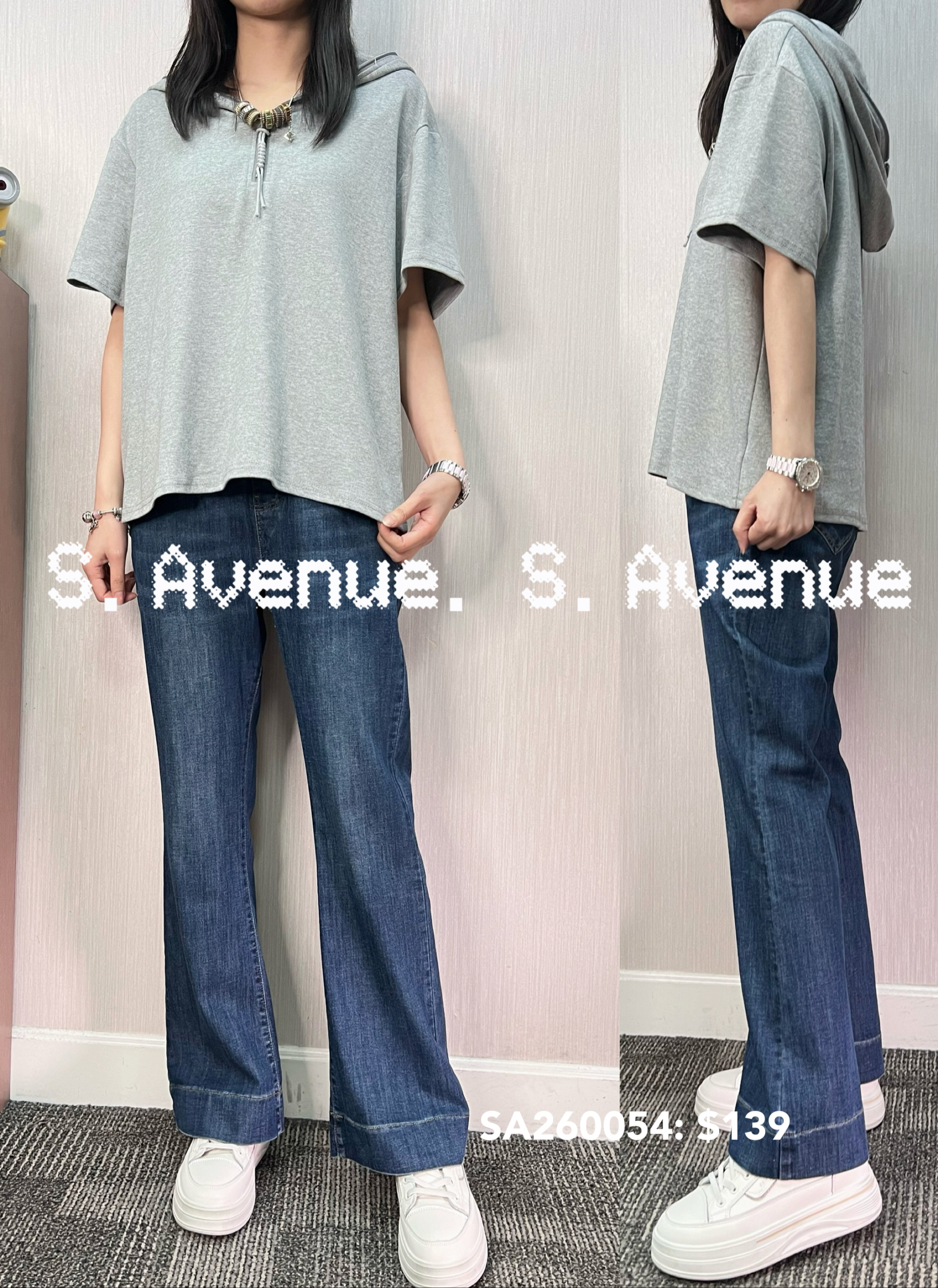 SA260054: 短袖有帽拉錬淨色tee