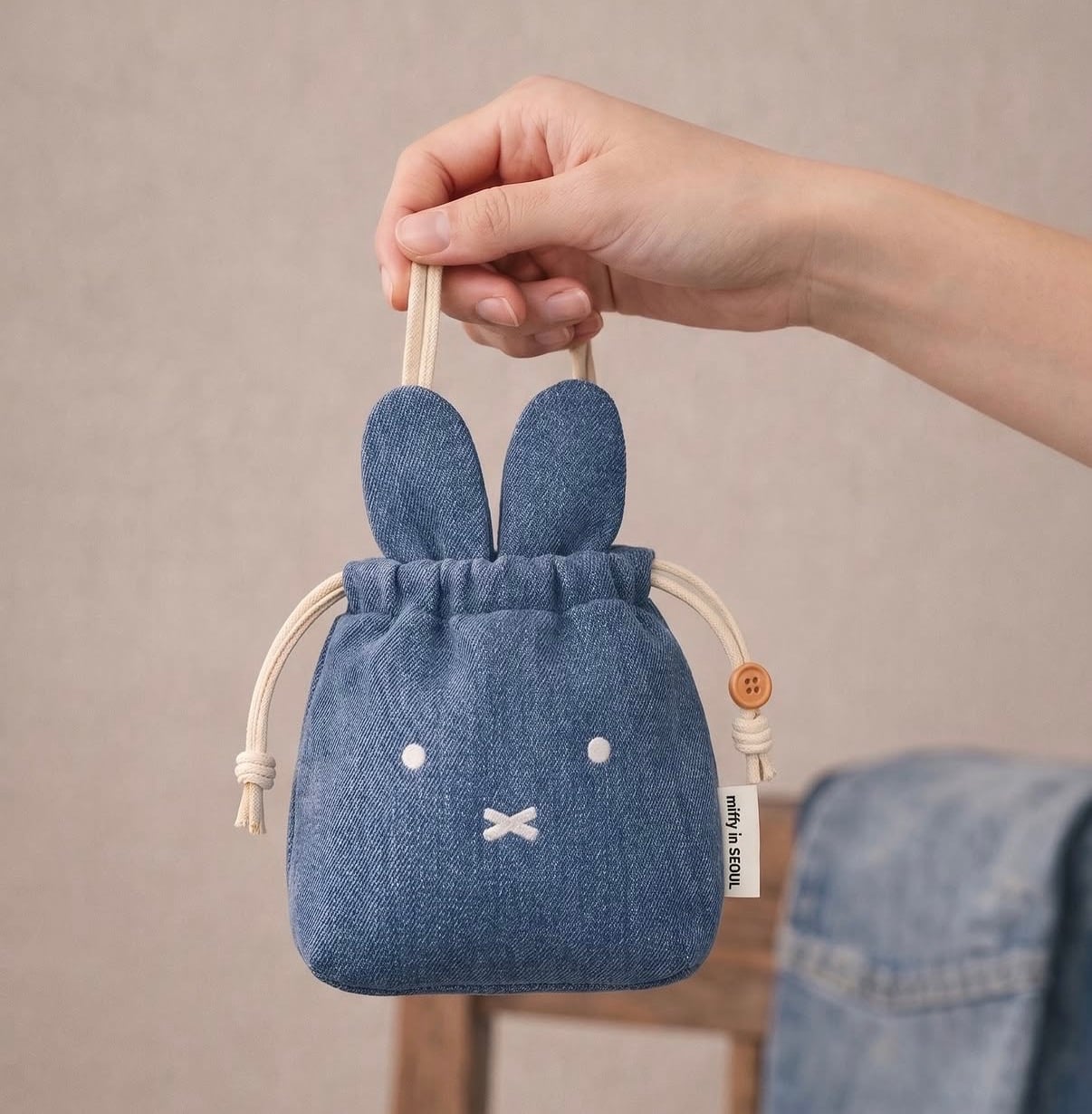 救救3小兔B行動 新登場 [韓國直送] Miffy in Seoul限定 Denim牛仔布系列 索袋