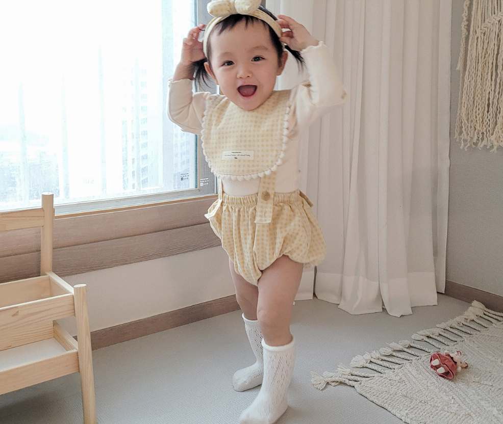 Dottodot 清新小格吊帶包屁衣(M)