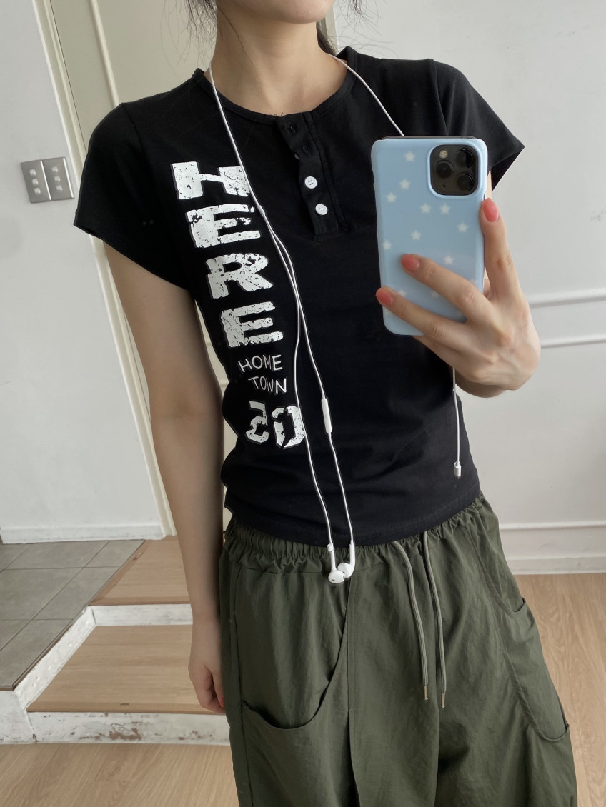 Distressed Graphic Button Top
