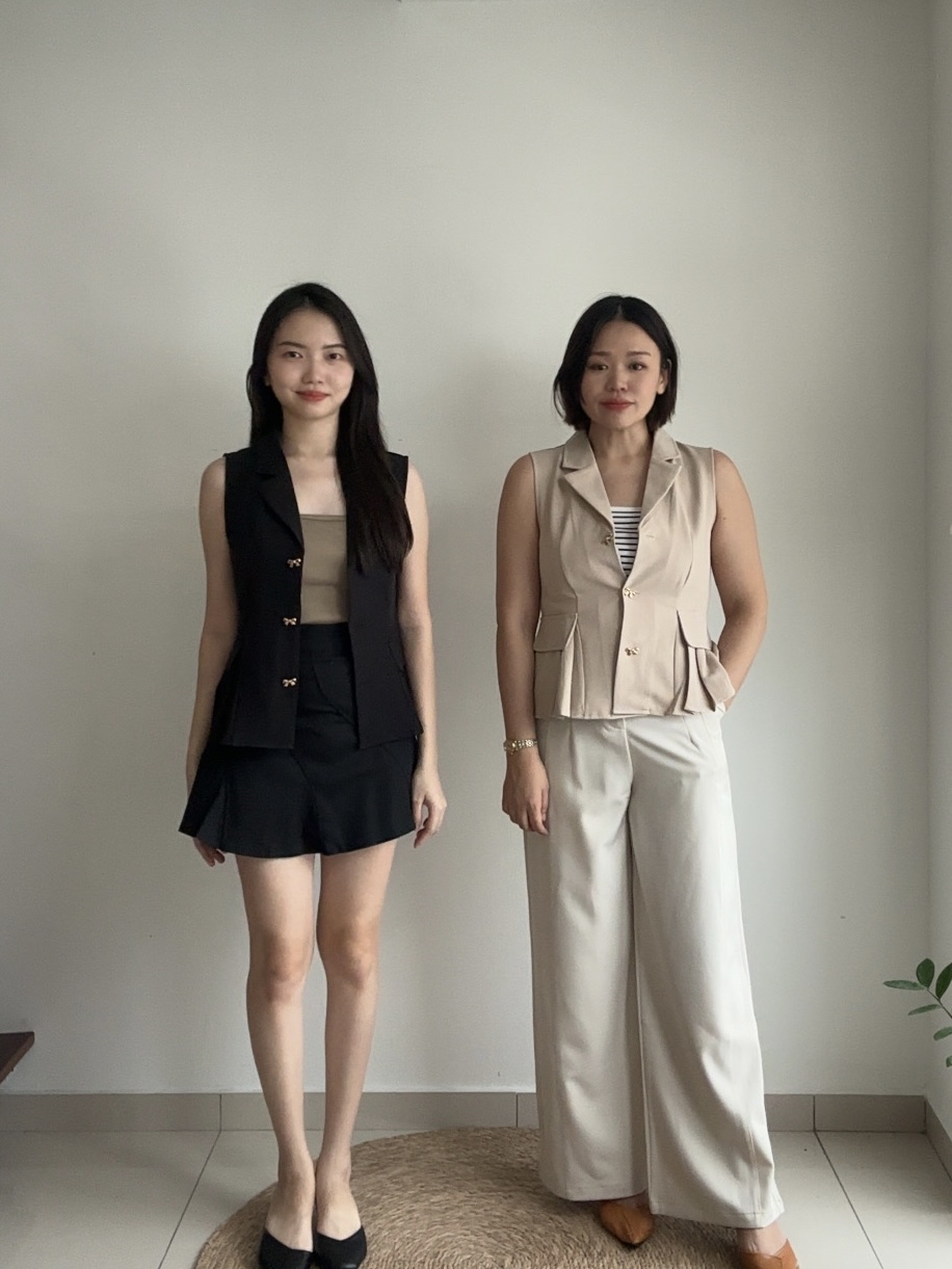 T4207 Ribbon Button Blazer Vest - 3 Colors 