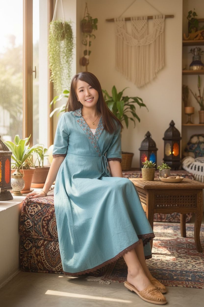 Fog Blue V neck Overlap OP 48" #637