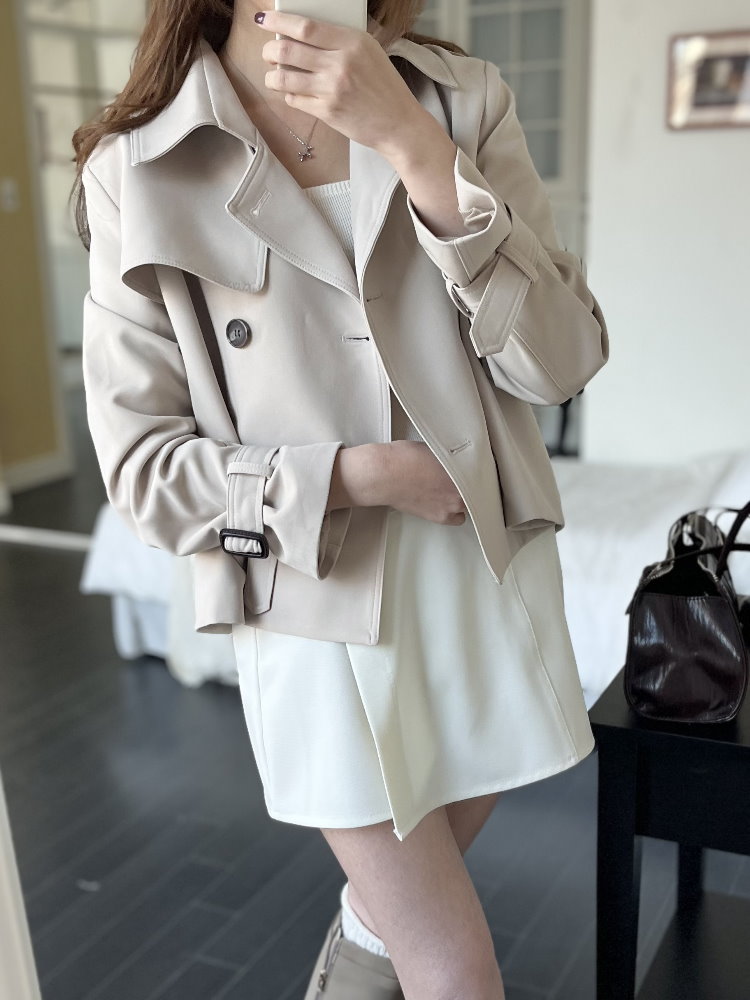 Trench-Style Short Coat (Beige)