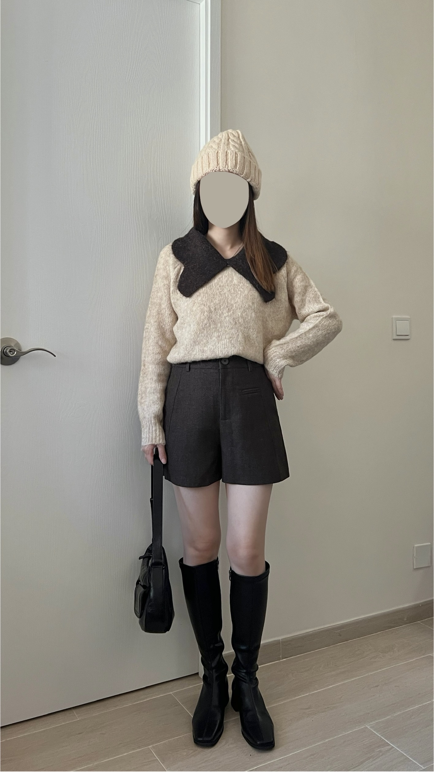 大蝴蝶領口混色毛衣 現貨